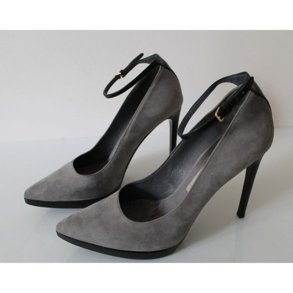 Burberry Ankle Strap Pointed Toe Suede Pumps Storm Grey Size 37 - Picture 2 of 9